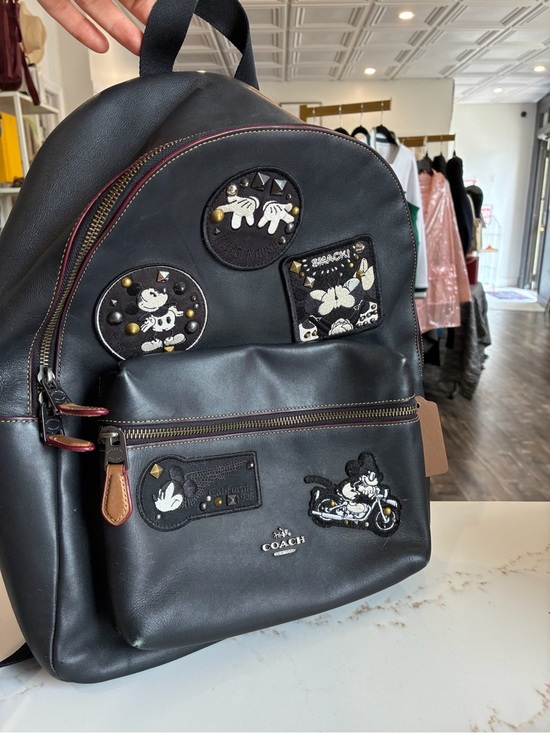 Coach x Disney Black Leather Backpack with Mickey Appliqué